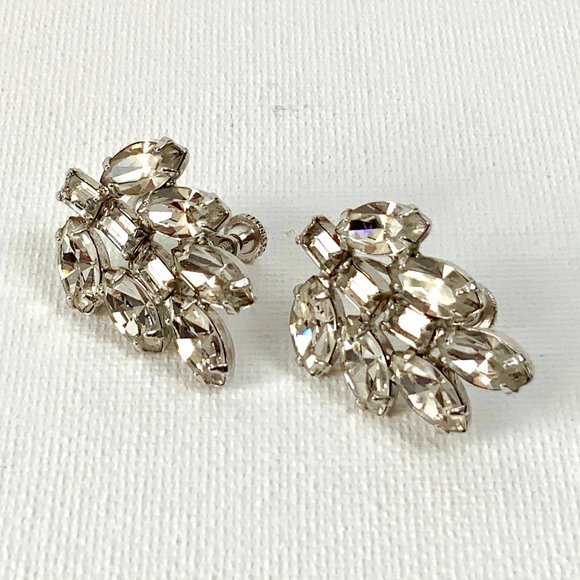 B. David | Jewelry | Vintage B David Clear Rhinestone Screw On Earrings ...